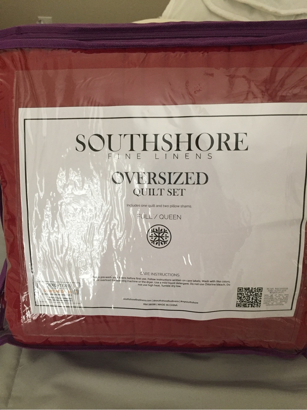 Southshore Oversized Quilt Set - Red with Purple Trim
